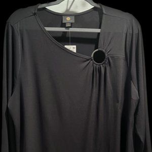 NWT. JM Collection Black XXL Assymetrical Tunic Blouse 3/4 sleeve